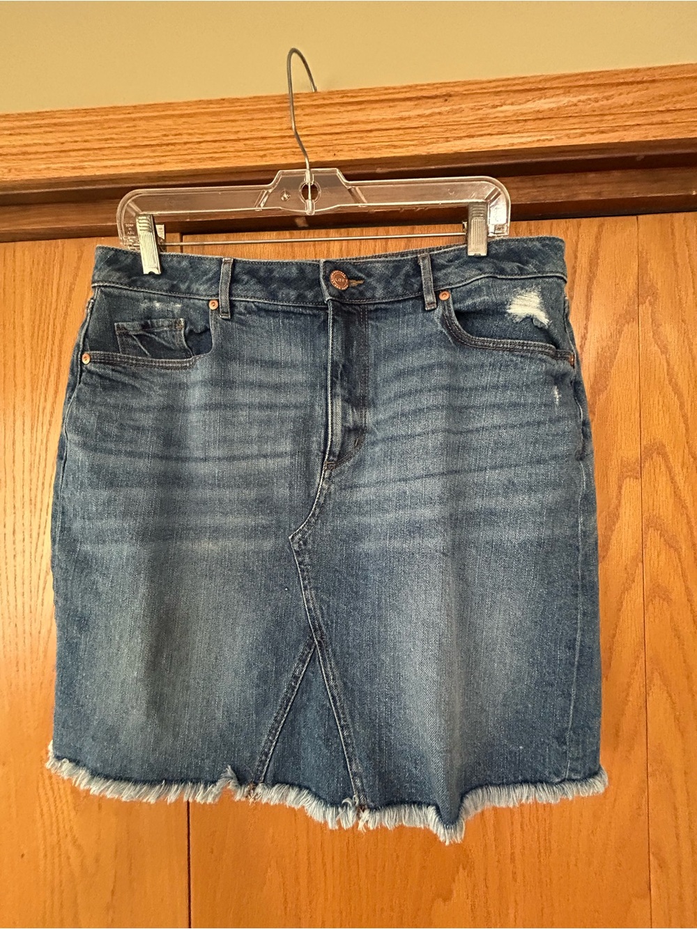 LOFT Distressed Blue Denim Mini Skirt